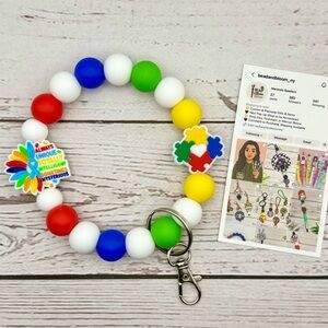 Autism Awareness Silicone Beaded Wristlet Keychain